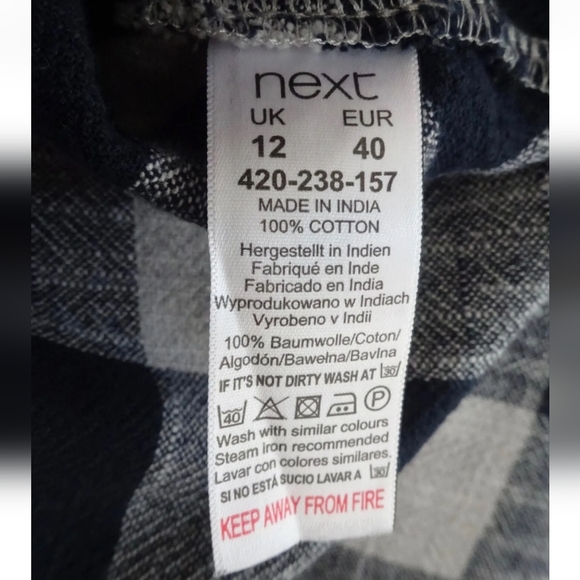 Next 12 shirt top casual cotton step hem boxy relaxed check long sleeved blue - Picture 12 of 12